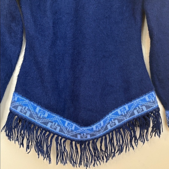 100% Baby Alpaca Wool Fringe Hooded Hoodie Knit Tassel Peru Pullover Sweater S - Picture 14 of 14